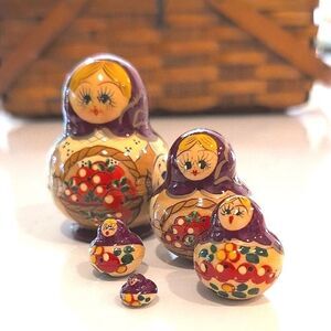Vintage Handmade Russian Matryoshka Wooden Nesting Dolls Folk Art